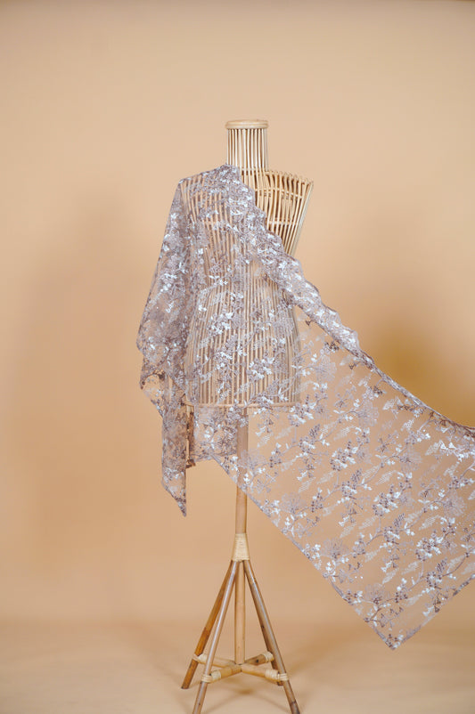 Purnama Bejewelled Selendang in Soft Brown & Ivory