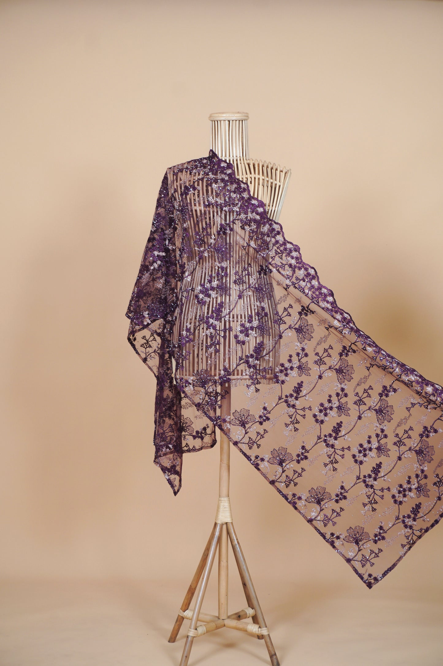 Purnama Bejewelled Selendang in Burgundy Plum & Champagne