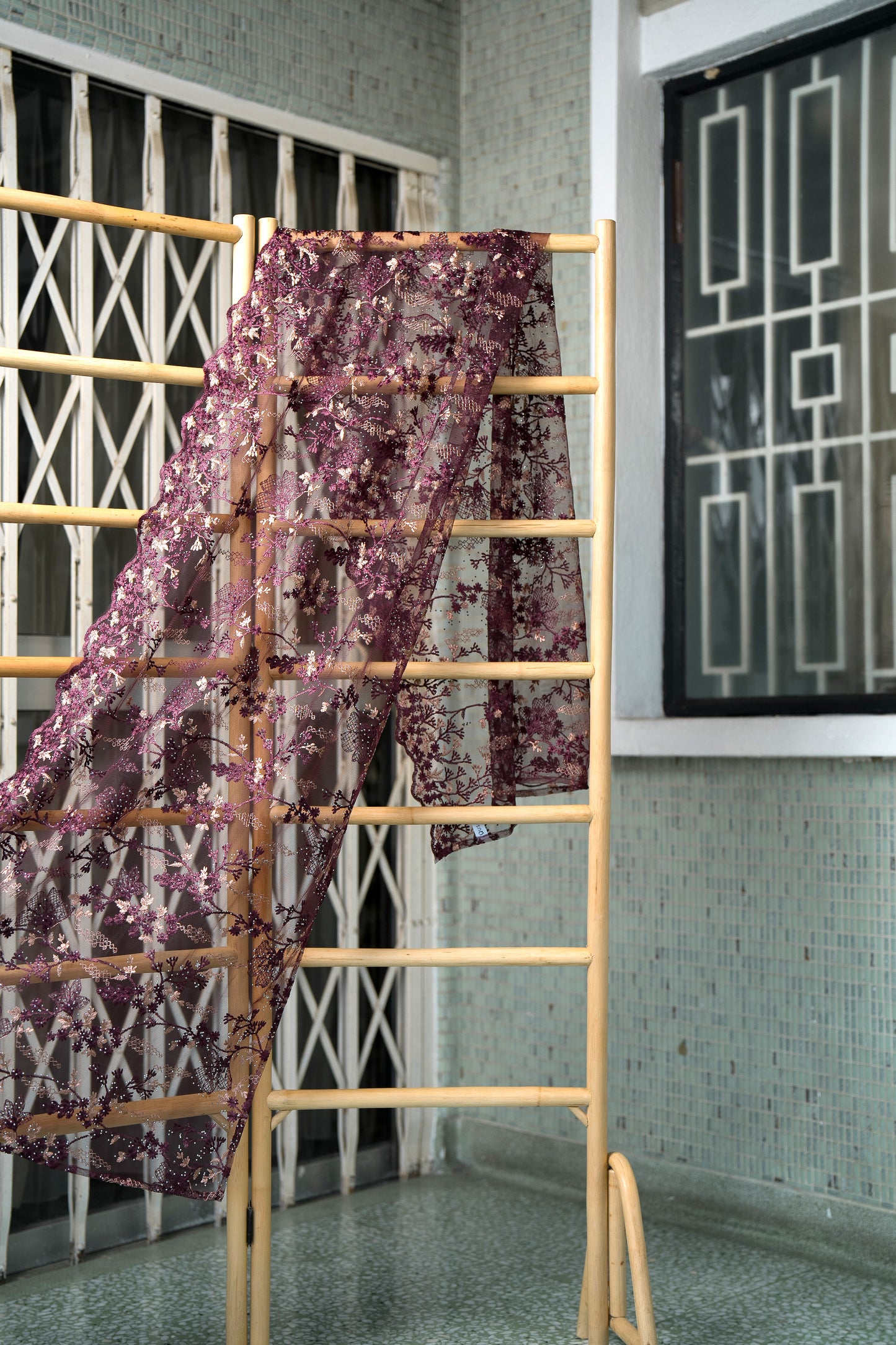 Purnama Bejewelled Selendang in Burgundy Plum & Champagne