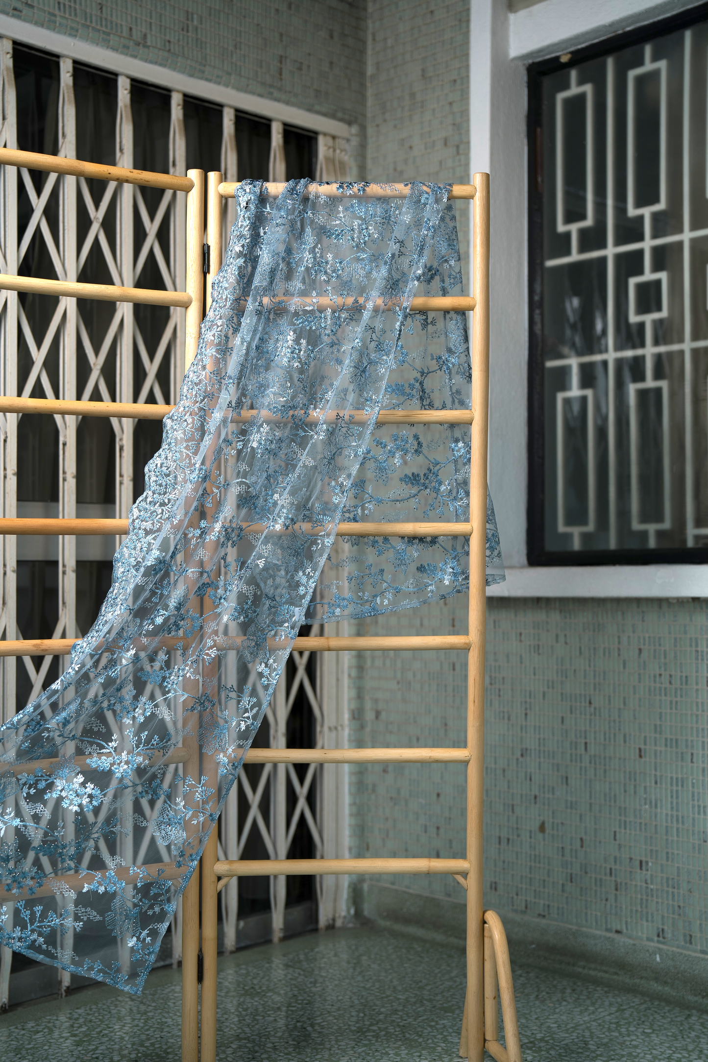 Purnama Bejewelled Selendang in Soft Blue & Pewter