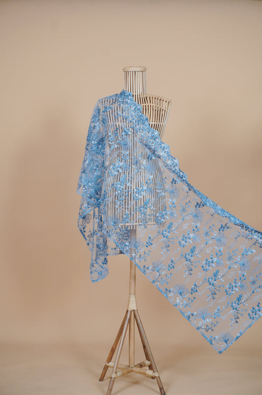 Purnama Bejewelled Selendang in Soft Blue & Pewter