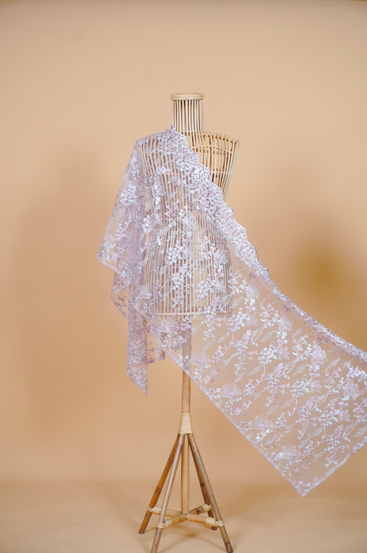 Purnama Bejewelled Selendang in Soft Pink & Ivory