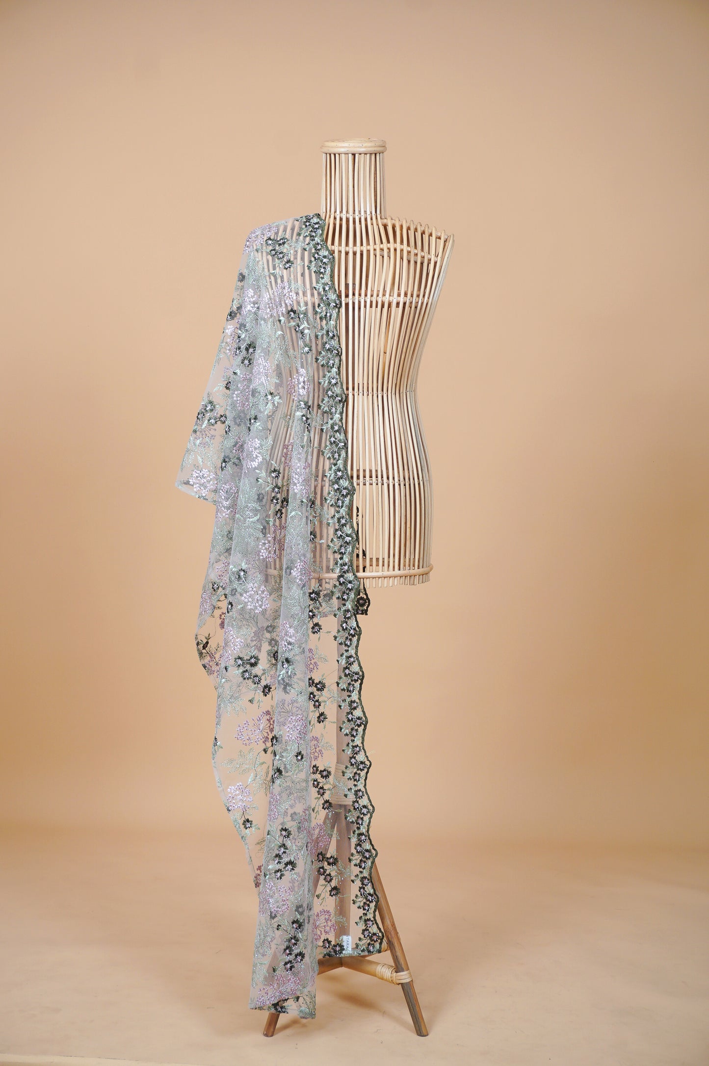 Purnama Bejewelled Selendang in Moss Green, Soft Sage & Pink