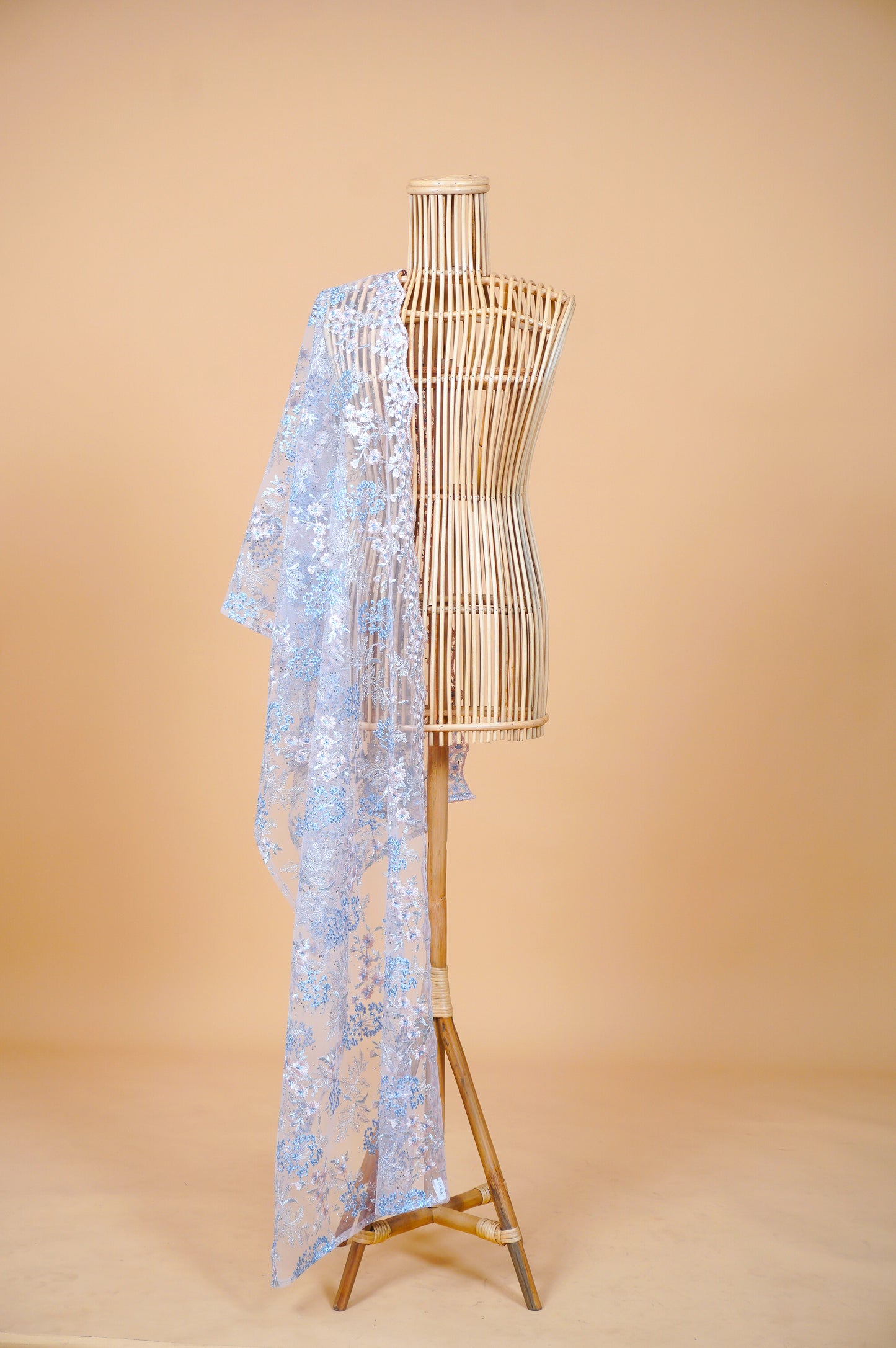 Purnama Bejewelled Selendang in Soft Blush, Powder Blue & Grey