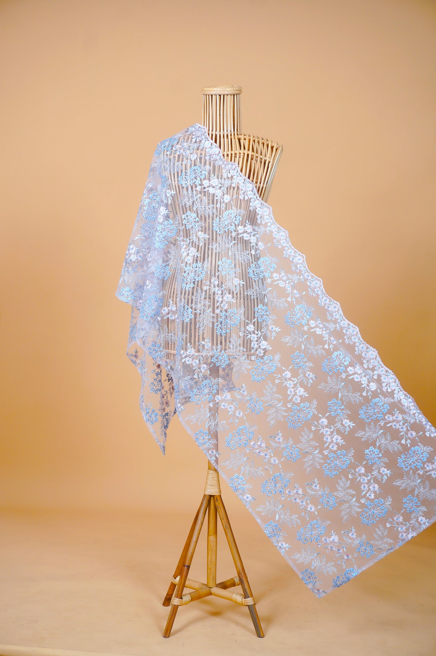Purnama Bejewelled Selendang in Soft Blush, Powder Blue & Grey