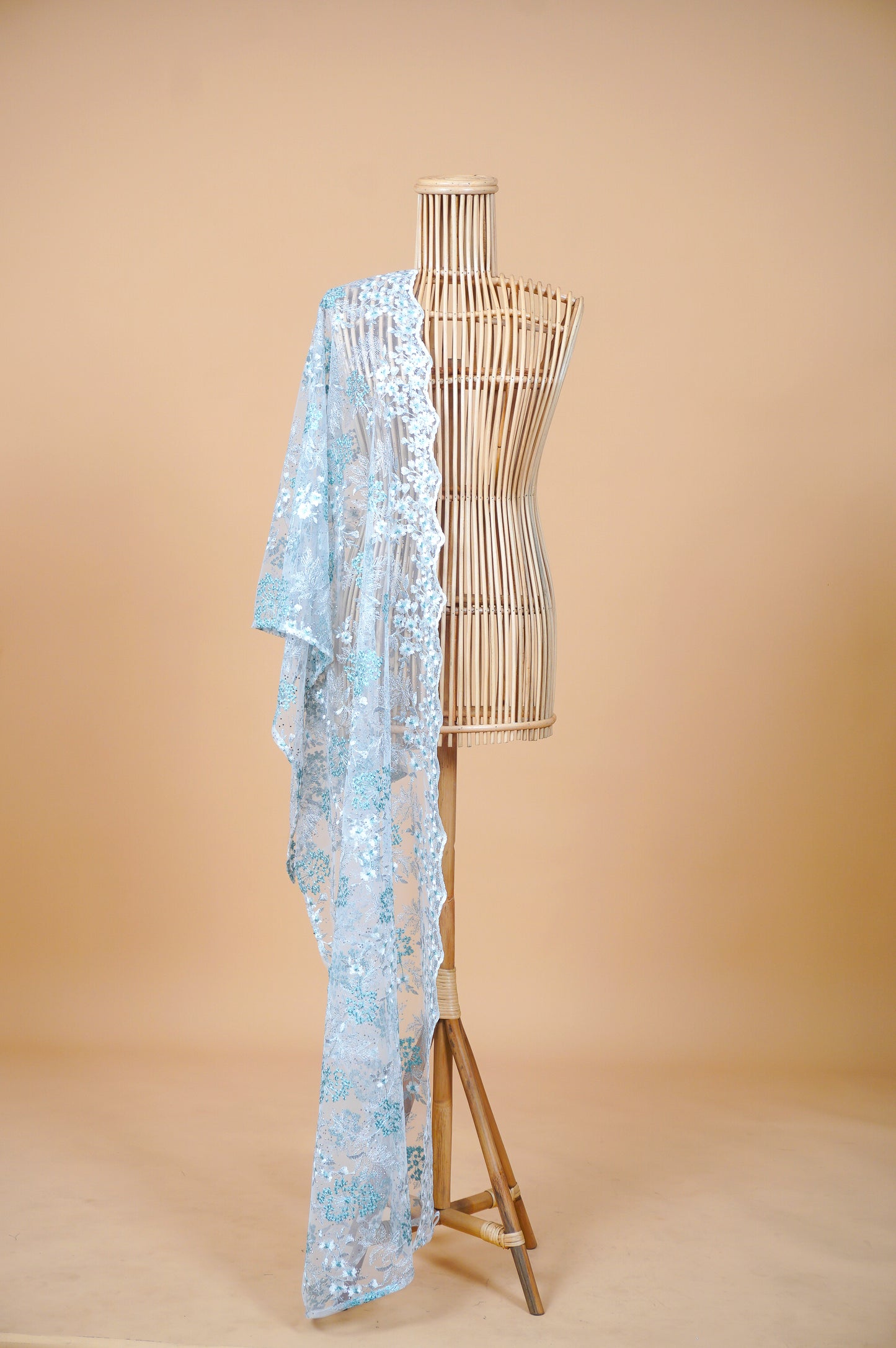 Purnama Bejewelled Selendang in Pearl White, Soft Aqua & Silver